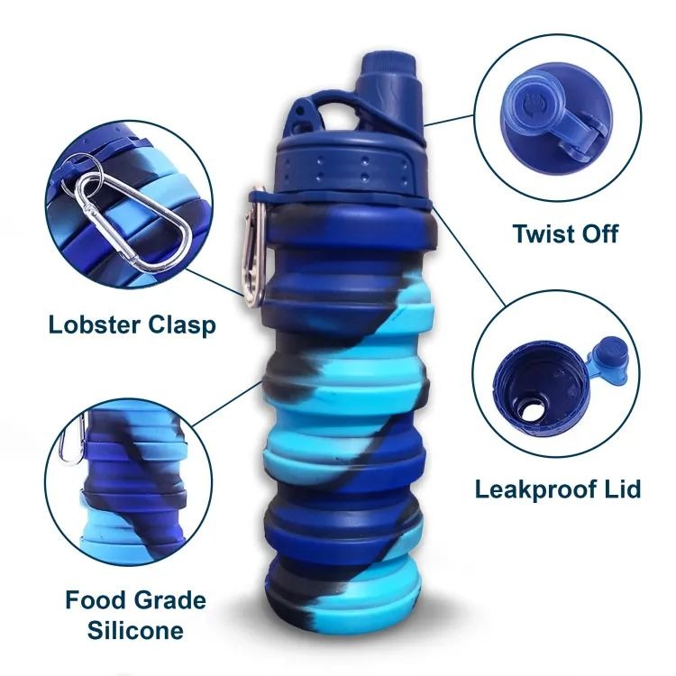 500ml Creative Silicone Folding Water Cup Outdoor Portable Water Bottle Cycling Sports Large Capacity Portable Water Bottle