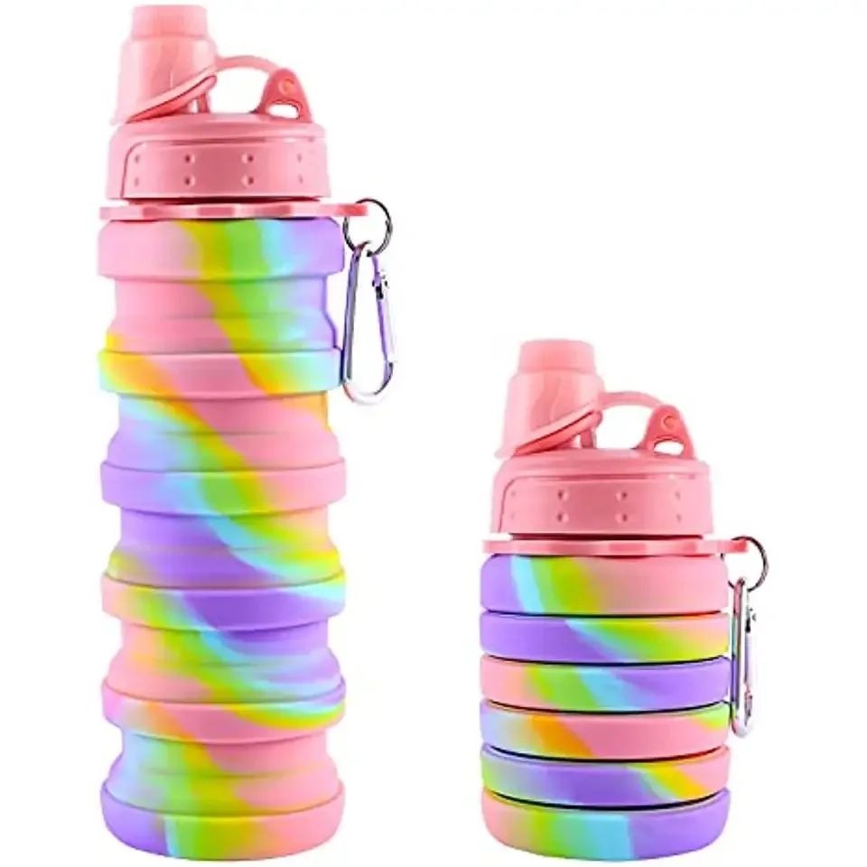 500ml Creative Silicone Folding Water Cup Outdoor Portable Water Bottle Cycling Sports Large Capacity Portable Water Bottle