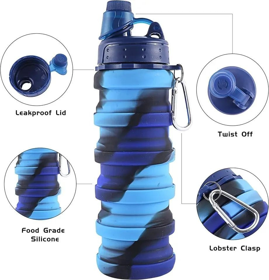 500ml Creative Silicone Folding Water Cup Outdoor Portable Water Bottle Cycling Sports Large Capacity Portable Water Bottle