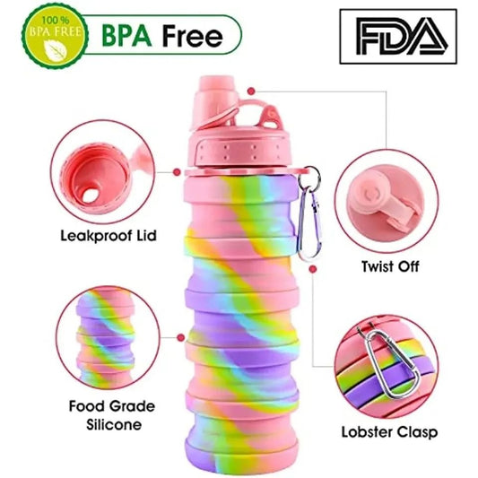 500ml Creative Silicone Folding Water Cup Outdoor Portable Water Bottle Cycling Sports Large Capacity Portable Water Bottle